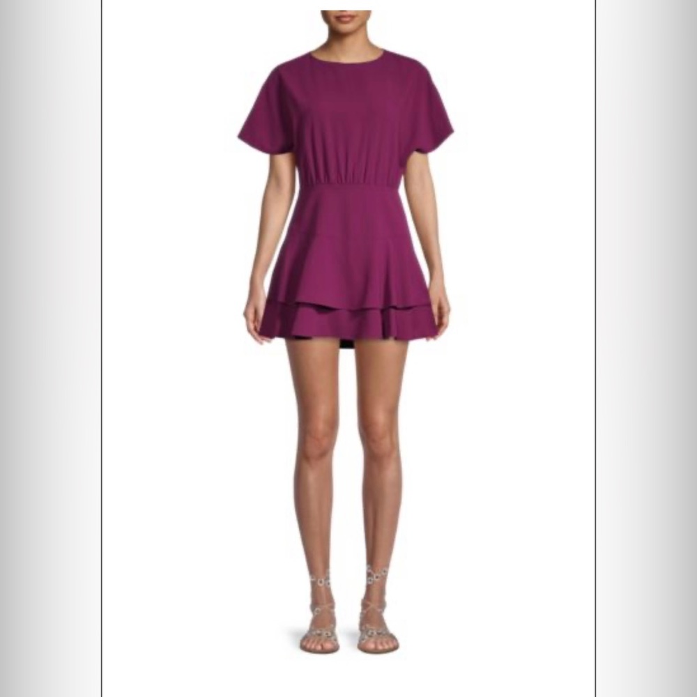 ALICE + OLIVIA Palmira Tie-Back Tiered Dress burgundy mini dress